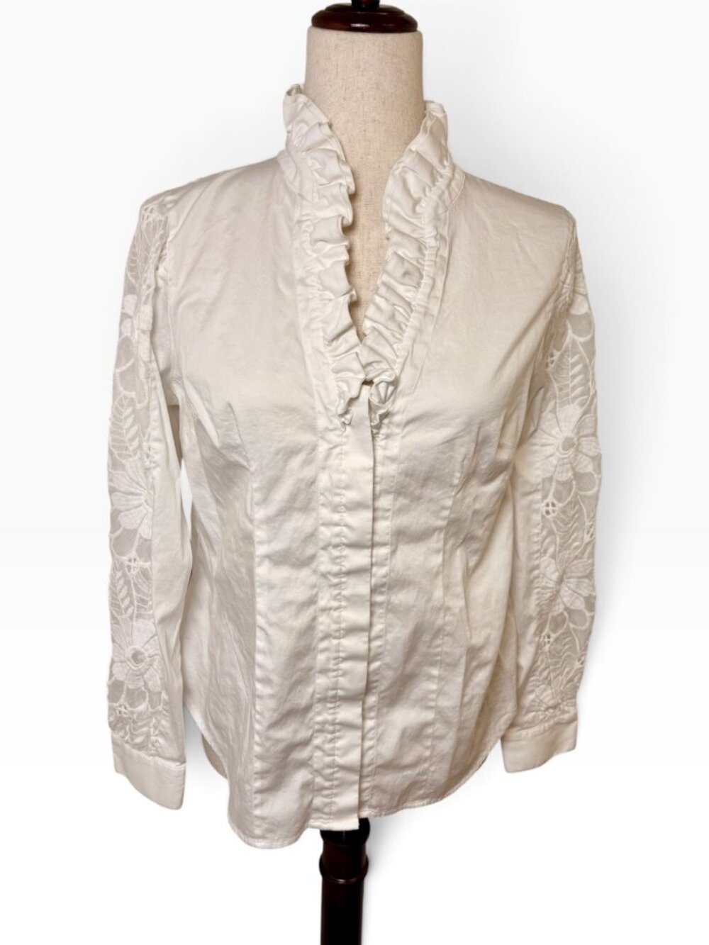 Soft Surroundings White Lace Ruffle Collar Regency Boho Blouse Medium